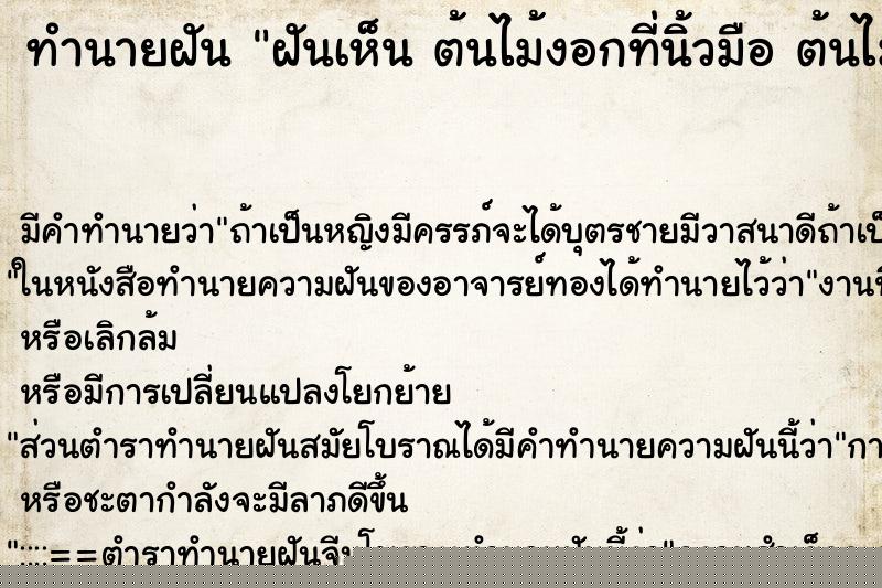 ทำนายฝันทำนายฝันฝันเห็นต้นไม้งอกที่นิ้วมือต้นไม้งอกที่นิ้วมือ